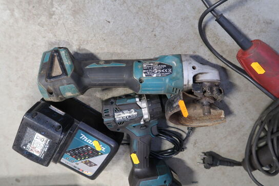 2 stk. akku håndværktøj MAKITA med 2 stk. batterier og lader samt vinkelsliber