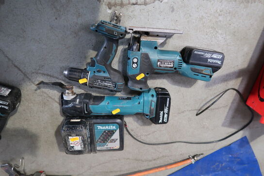 3 stk. akku håndværktøj MAKITA DJV181, DDF482  med 3 stk. batterier og lader