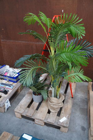 2 stk. Kunstige planter & 1 stk. butiksskilt 