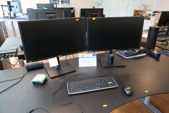 2 stk. computerskærme SAMSUNG S24E450, tastatur, mus, dockingstation