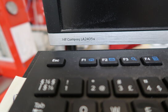 Computerskærm HP, tastatur, håndscanner, computer LENOVO