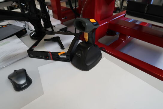 Computerskærm LENOVO, tastatur, håndscanner, computer LENOVO