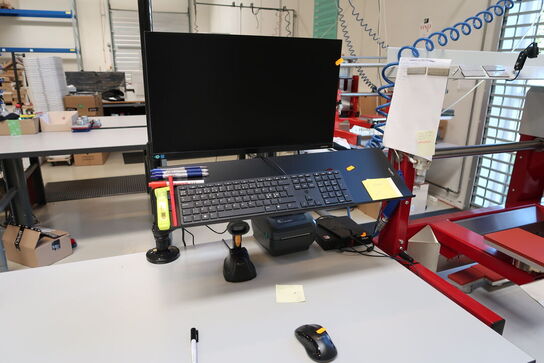 Computerskærm LENOVO, tastatur, håndscanner, computer LENOVO