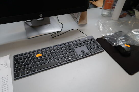 Computerskærm HP, tastatur, håndscanner, computer LENOVO