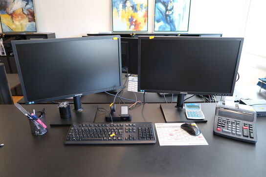 2 stk. computerskærme SAMSUNG S24E450, tastatur, mus, computer LENOVO