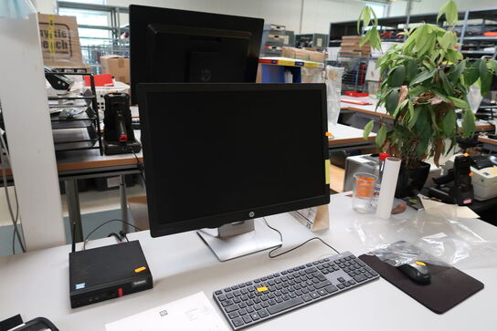 Computerskærm HP, tastatur, håndscanner, computer LENOVO