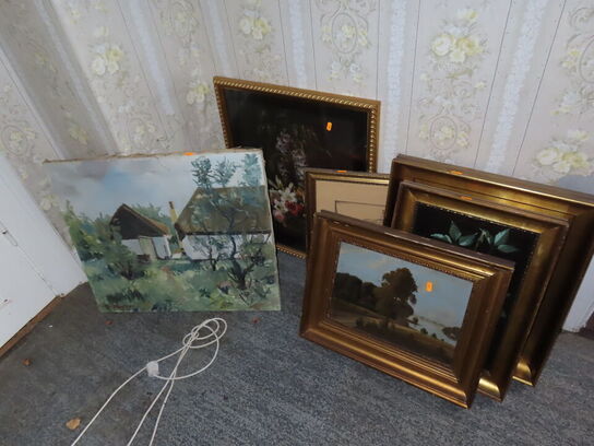 6 stk. malerier, 5 stk. er i ramme