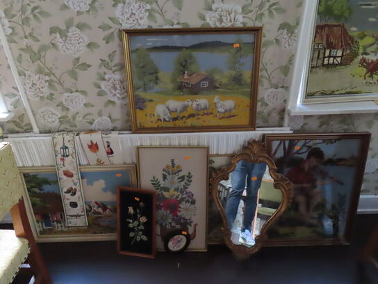 Rokoko spejl, 8 billeder/broderi i rammer