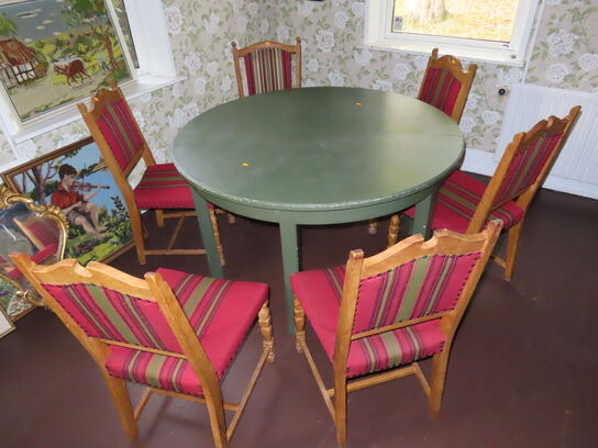 Bord med 6 stk. rokokostole