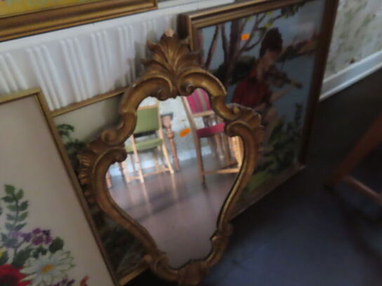 Rokoko spejl, 8 billeder/broderi i rammer