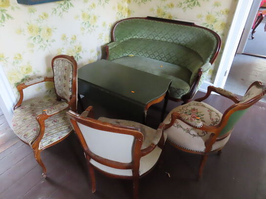 Rokoko møbler - Sofa, bord og 3 stk. stole