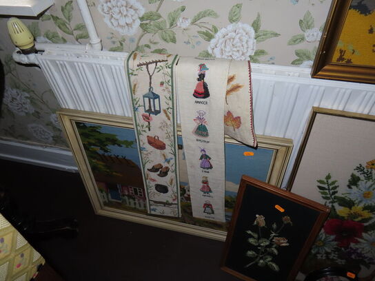 Rokoko spejl, 8 billeder/broderi i rammer