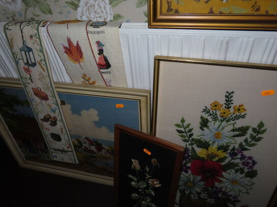 Rokoko spejl, 8 billeder/broderi i rammer