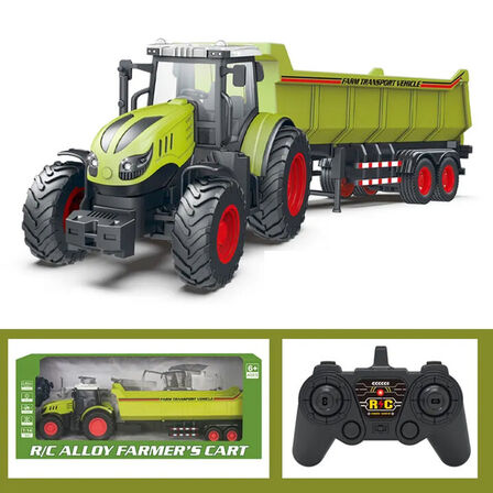 Radiostyret traktor med tipvogn, grøn