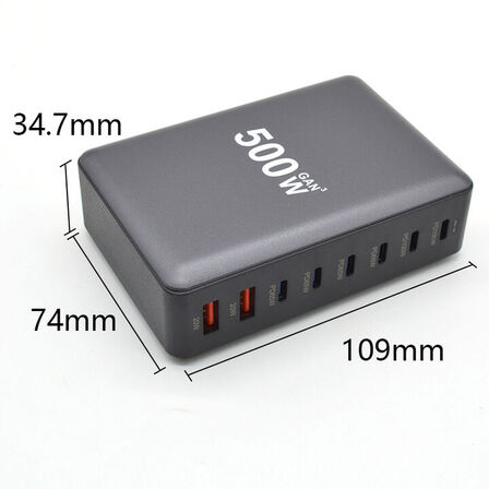 Ladestation GaN 500W – 8 porte (USB-C & USB-A) – Hurtig opladning til mobil og bærbar computer