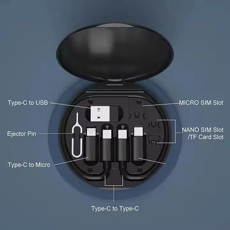 2 stk. Mobiltilbehørs-opladningssæt 6-i-1 – 60W – USB-C/Micro/USB