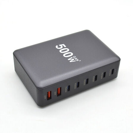 Ladestation GaN 500W – 8 porte (USB-C & USB-A) – Hurtig opladning til mobil og bærbar computer