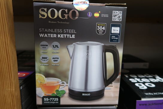 2 stk. SOGO KET-SS-7725 Elkedel børstet stål 1,7 L 2200W