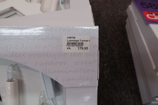6 stk. 7-armet Lysestage hvid 230v, 38cm bred & 30cm høj