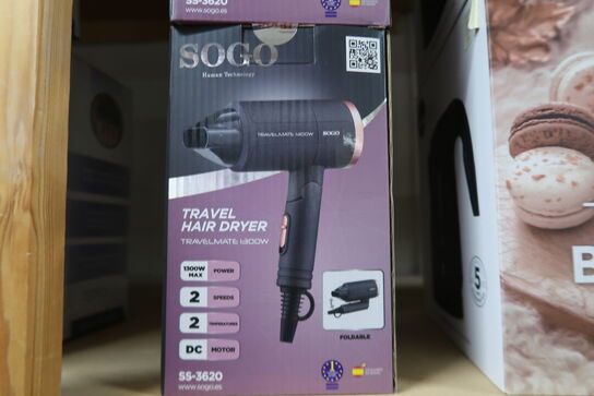 2 stk. Sogo rejsehårtørrer sort 1200 watt