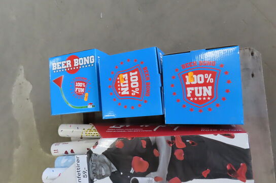 Diverse konfettirør og ølbonger