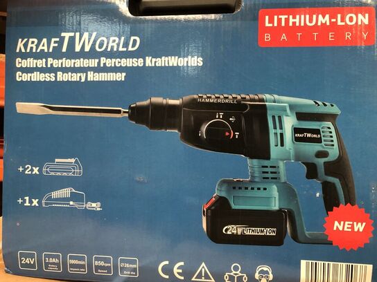Kraft World trådløs slag/borehammer med to mejsler 24V
