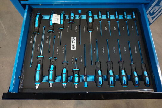 Apex Værktøjsvogn XXL med værktøj og 7 skuffer og skab Blue 