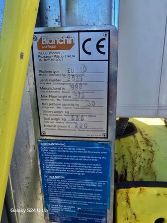 Personlift inkl 2 faldsikringer BIANCHIN EU10