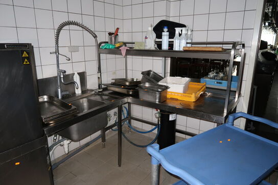 Rustfri stålbord med vask, armatur, opsats m.m. uden indhold