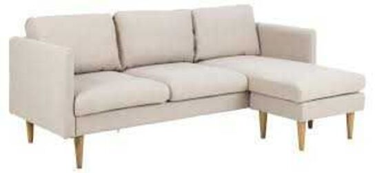 Milly 3 pers. sofa m. chaiselong, vendbar - beige stof og gummitræ