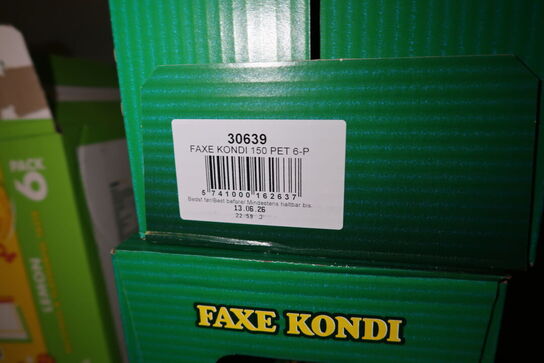 9 kasser sodavand FAXE KONDI, MIRINDA (der er taget lidt af nogle af kasserne)