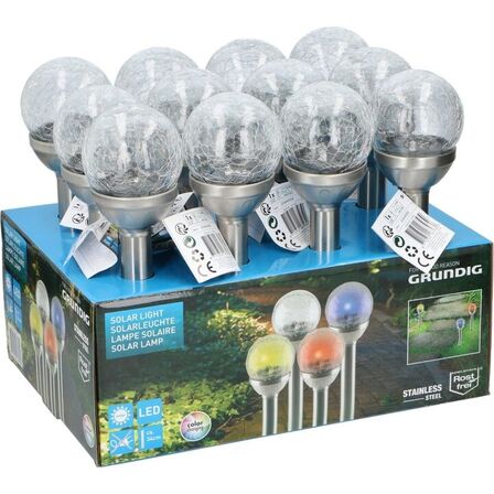 12 stk. grundig solcelle lampe m. farve skifte led ip44 34 cm(ubrugt)