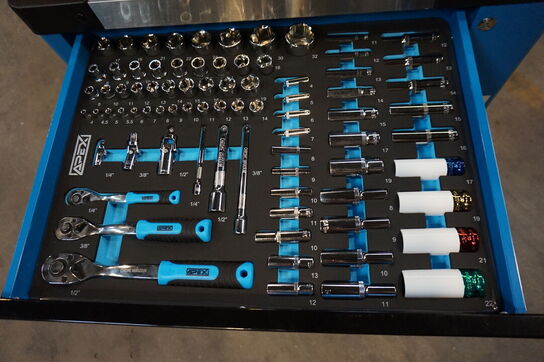 Apex Værktøjsvogn XXL med værktøj og 7 skuffer og skab Blue 