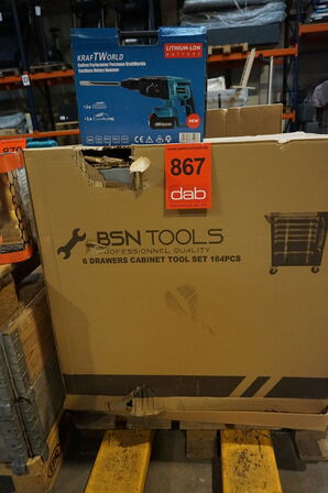 BSN Værktøjsvogn med 6 skuffer og sideskab. Inkl. 164 dele  værktøj 