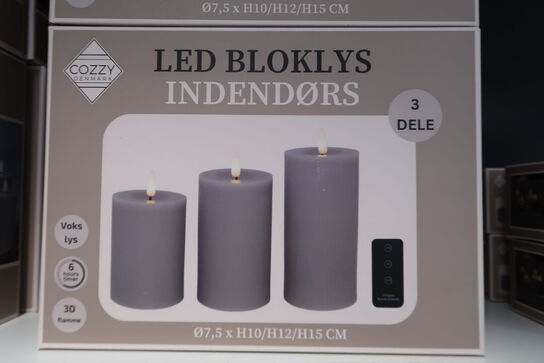 4 pk. Cozzy LED bloklys med fjernbetjening indendørs grå 3 stk.