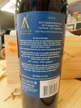 6 fl. rødvin, SAN PEDRO ALTAIR, Cachapoal Andes 2019