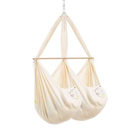 Tvillinge hængevugge i øko bomuld fra Nonomo - Mikrofiber madras - Natur
