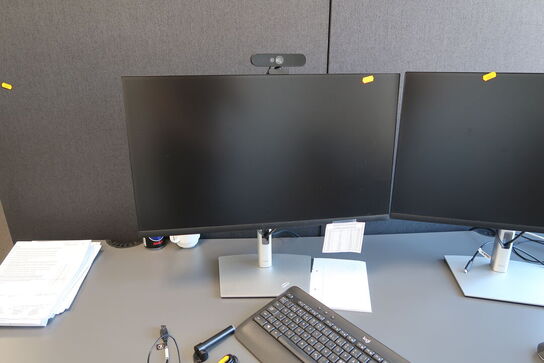 2 stk. computerskærme DELL P2723D, tastatur, mus, dockingstation, headset