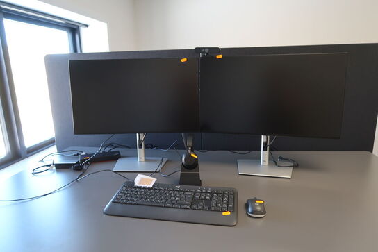 2 stk. computerskærme DELL P2725H, tastatur, mus, dockingstation, headset