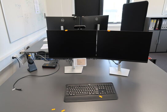 2 stk. computerskærme DELL P2422H, tastatur, dockingstation, headset JABRA