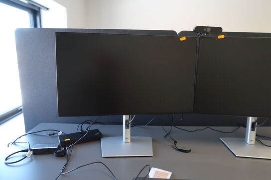 2 stk. computerskærme DELL P2725H, tastatur, mus, dockingstation, headset