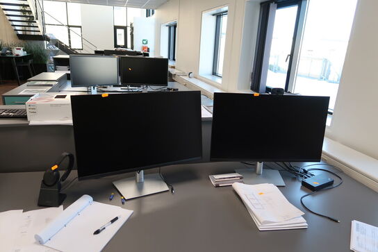 2 stk. computerskærme DELL P2722H, dockingstation og headset JABRA