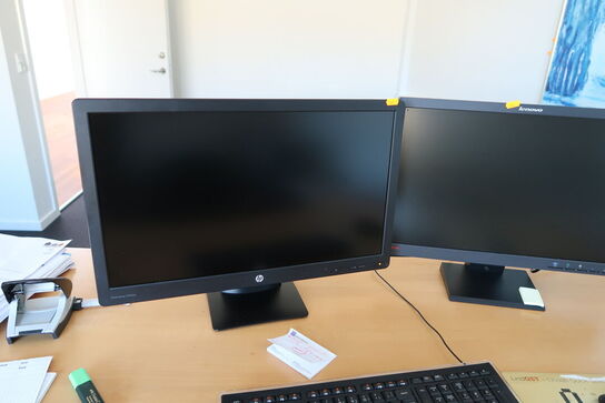 2 stk. computerskærme HP ProDisplay P240va, tastatur, mus 