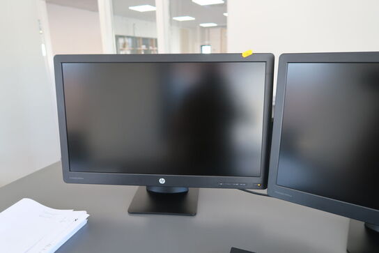 2 stk. computerskærme HP ProDisplay P240va, tastatur, dockingstation og headset JABRA
