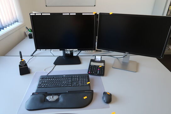 2 stk. computerskærme HP, DELL, tastatur, mus, rollermouse samt headset