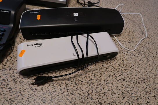 3 stk. lamineringsmaskiner ML-340HLR, BNT OFFICE F9011, Q-CONNECT samt lommeregner