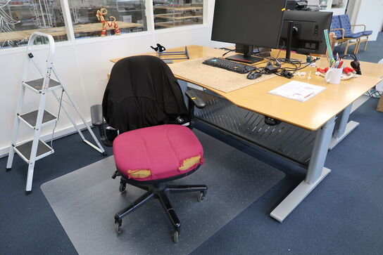 El. hæve/sænke skrivebord uden indhold, med kontorstol og skuffemodul