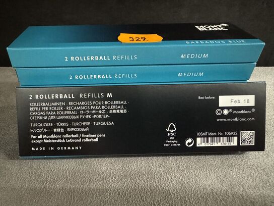 12 stk. Fyldepenne/rollerball Refill MONTBLANC BARBADOS BLUE