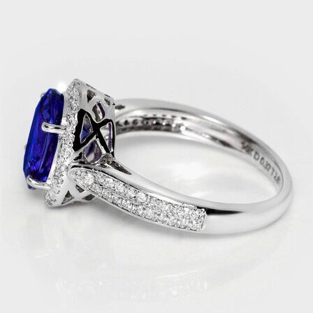 anzanit- og diamantring af 14 kt. hvidguld. Str. 53. IGI