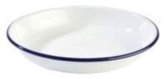 18 stk. Tallerken dyb diam 240 mm hvid/blå Emalje
